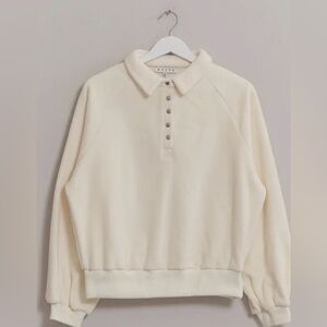 Women's Cream Button-Front Collar Sweatshirt